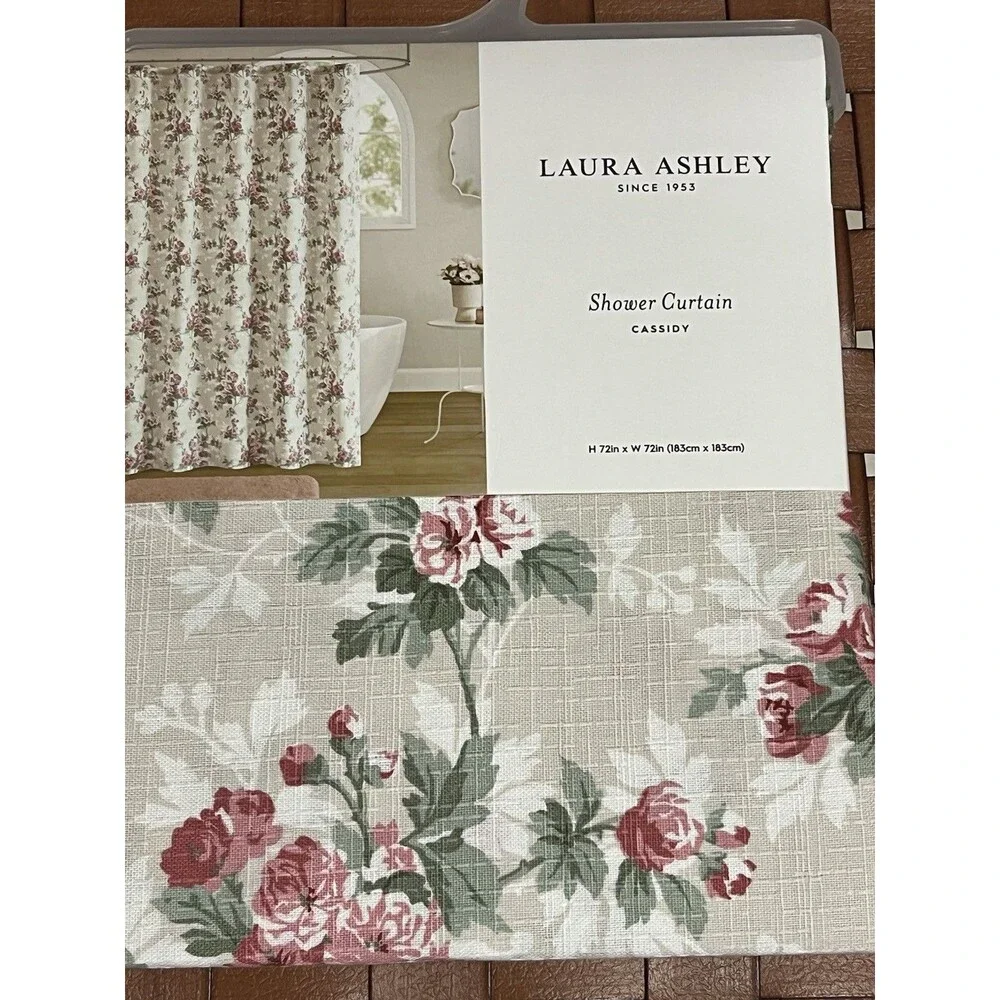 Laura Ashley Cassidy Pink Floral Cotton Blend Fabric Shower Curtain 72